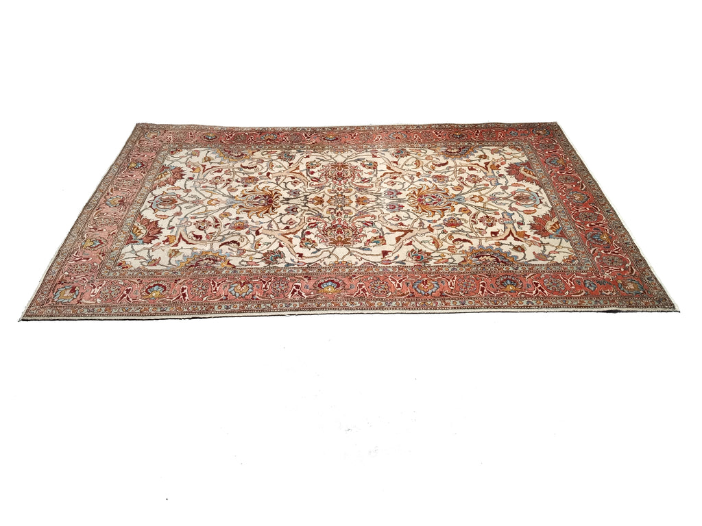 5.9 x 9 Semi-Antique Persian Tabriz Rug Ivory/Pink 22913