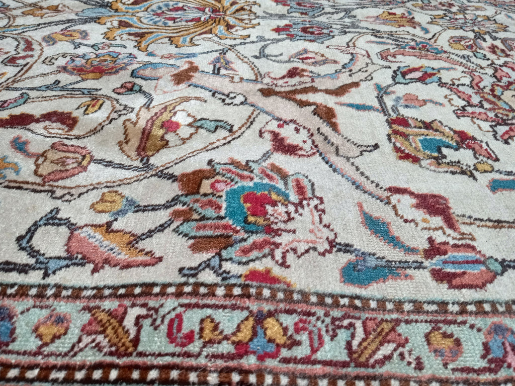5.9 x 9 Semi-Antique Persian Tabriz Rug Ivory/Pink 22913