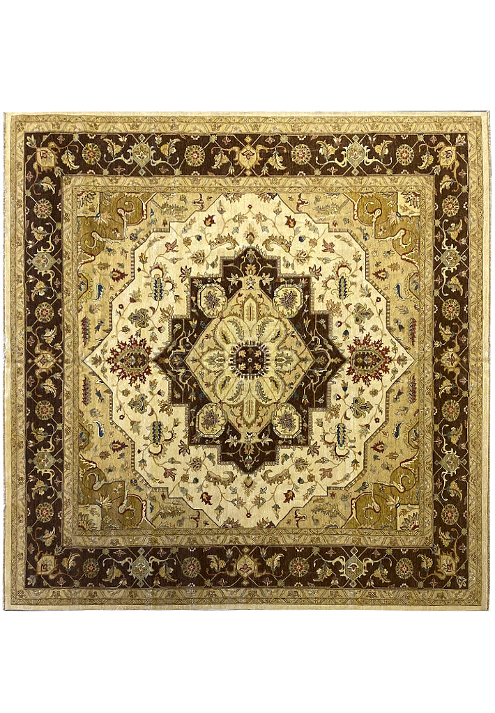14 x 14 SQUARE Beige Vegetable Dye Chobi Rug 12415