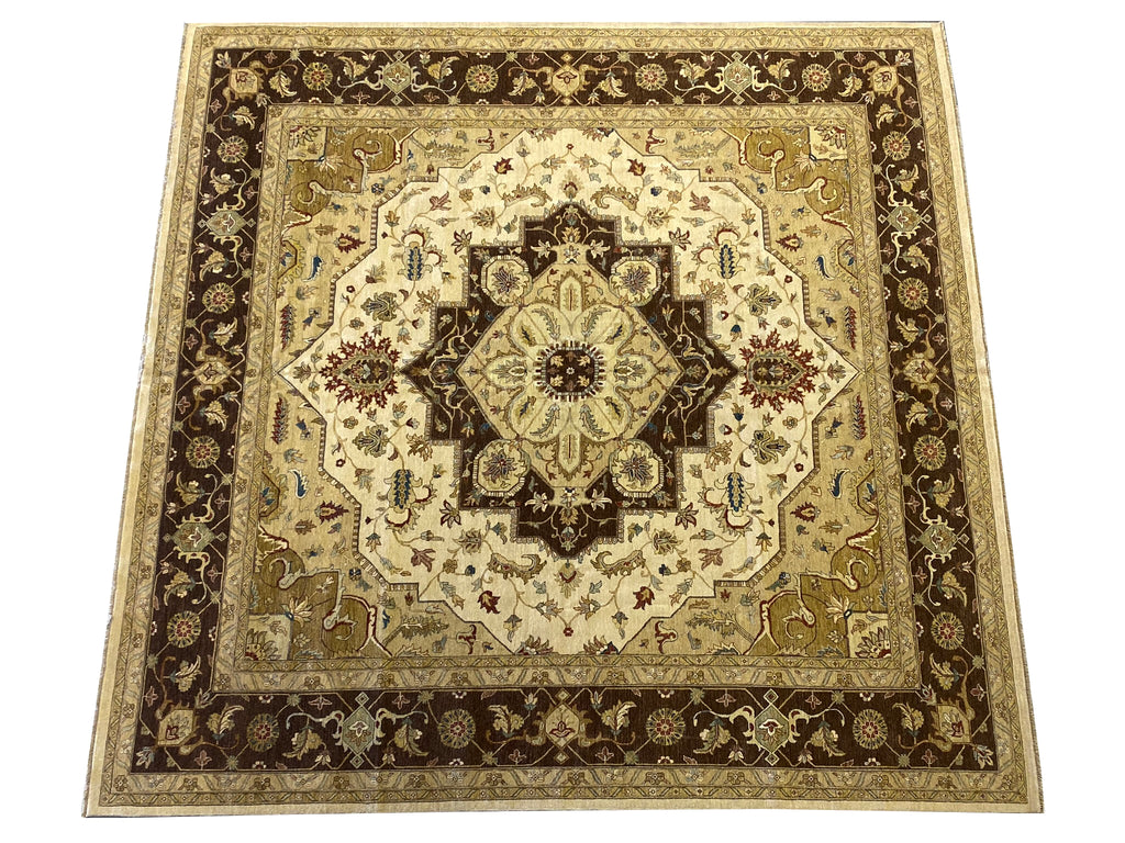 14 x 14 SQUARE Beige Vegetable Dye Chobi Rug 12415