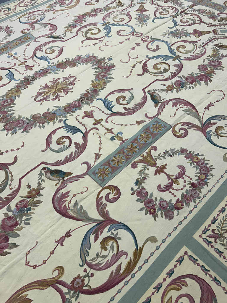 14.10 x 25.3 Large Mansion Size French Aubusson Flat weave Rug #F-6389