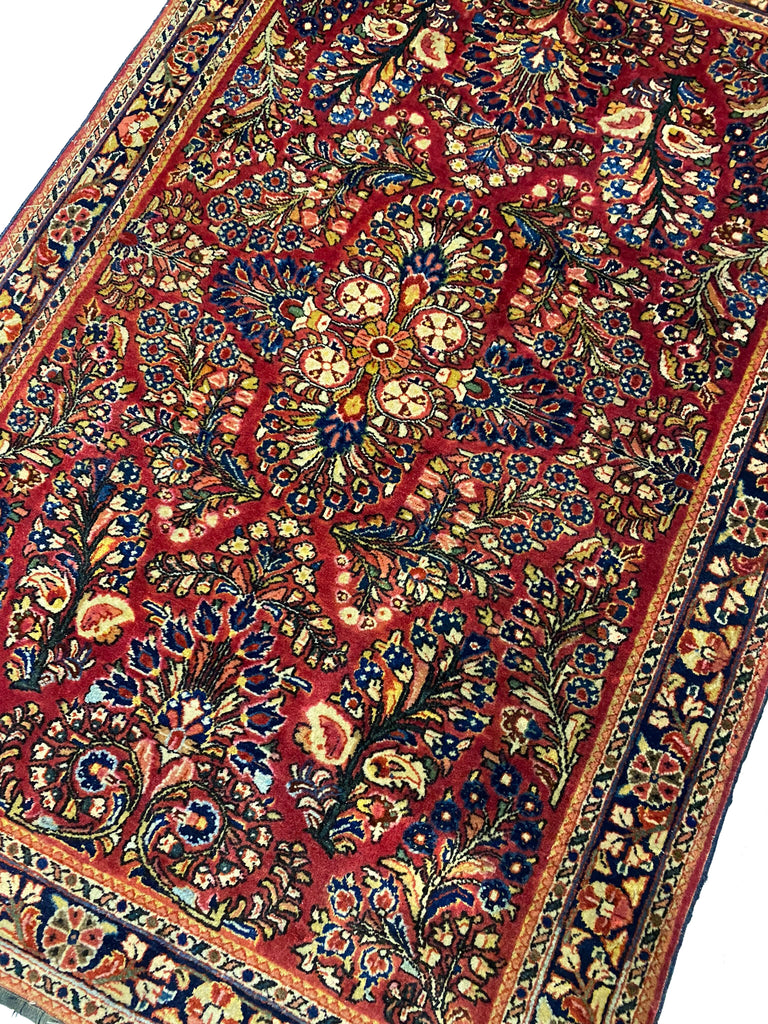 3.4 x 5 Authentic Persian Sarouk Rug 1930's #F-6495