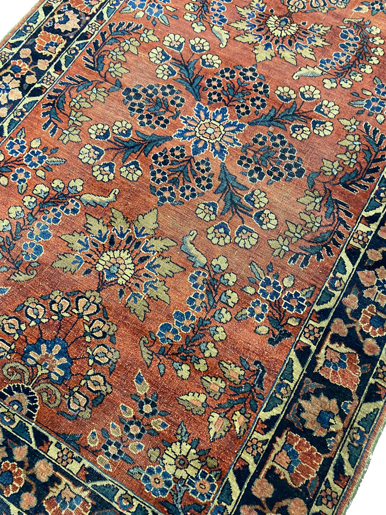 RARE 3.4 x 5.0 Authentic Persian Sarouk Mohajeran Lilihan Estate Small ANTIQUE OLD Rug 1930's #F-6496