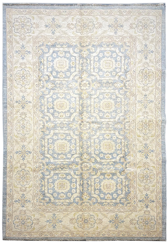 9.4 x 6 Light Blue Vegetable Dyed Ziglar Chobi Chotan Peshawar Rug 75505