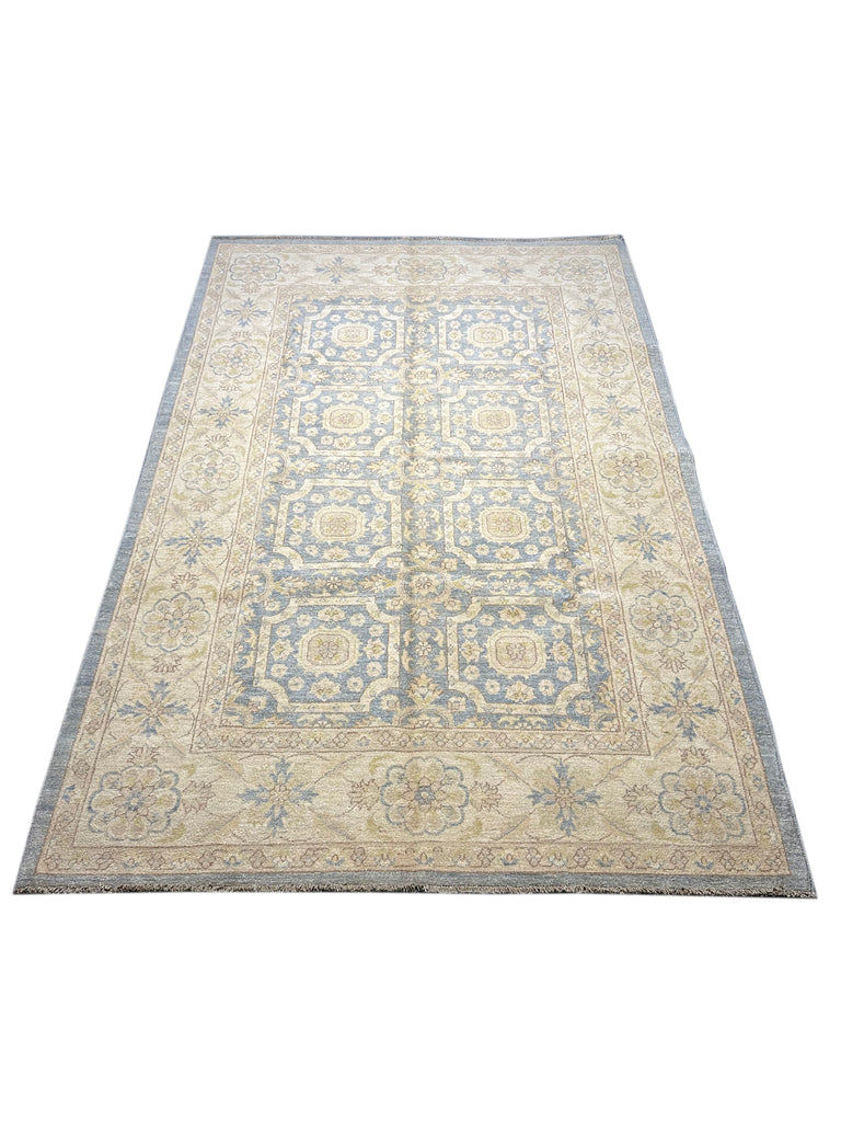9.4 x 6 Light Blue Vegetable Dyed Ziglar Chobi Chotan Peshawar Rug 75505
