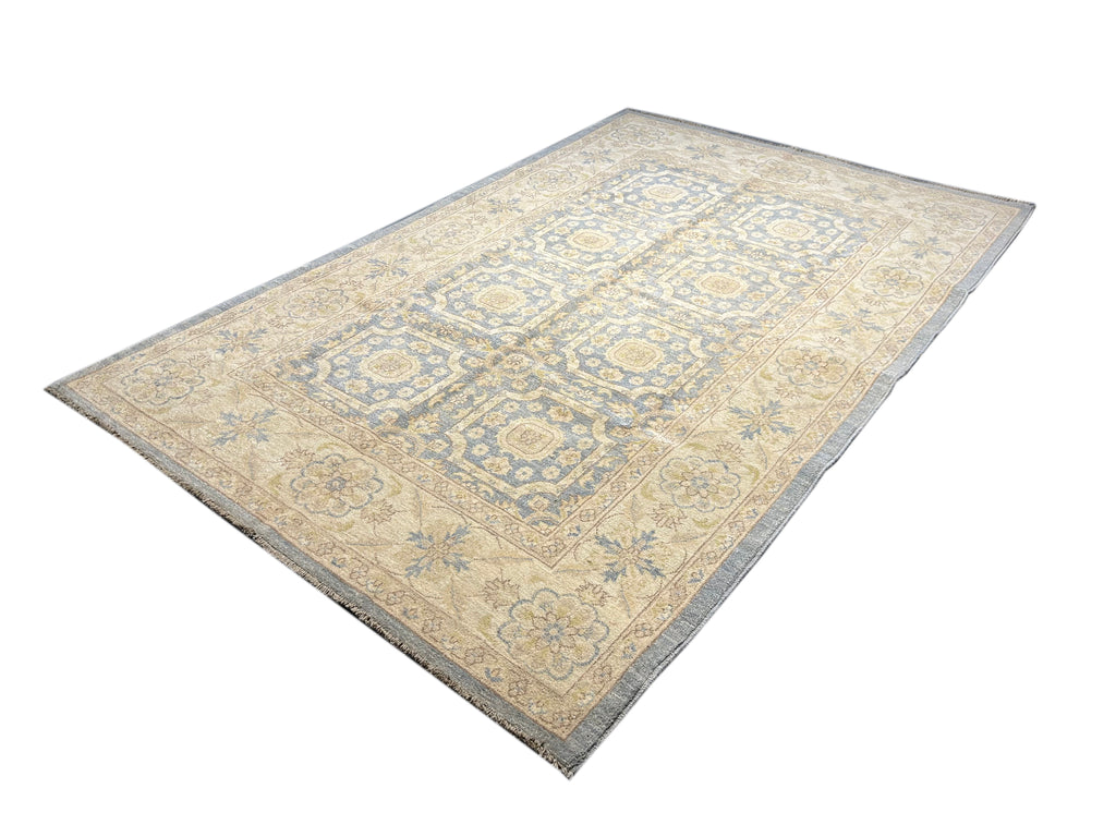9.4 x 6 Light Blue Vegetable Dyed Ziglar Chobi Chotan Peshawar Rug 75505