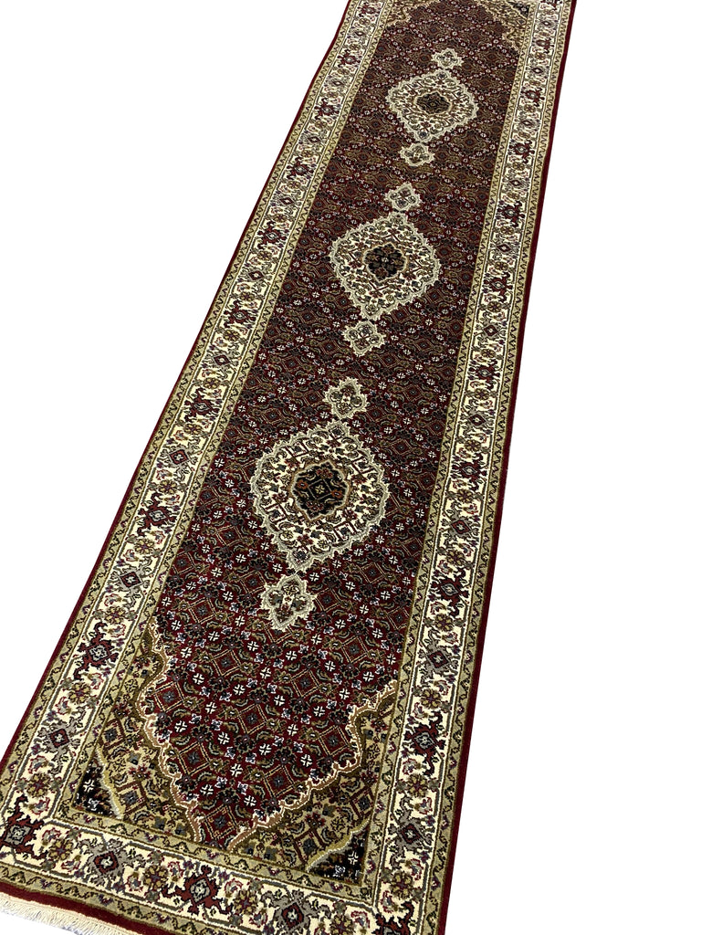 2.6 x 10.0 Wool and Silk Mahi Tabriz Finely Handmade Rug #F-6505