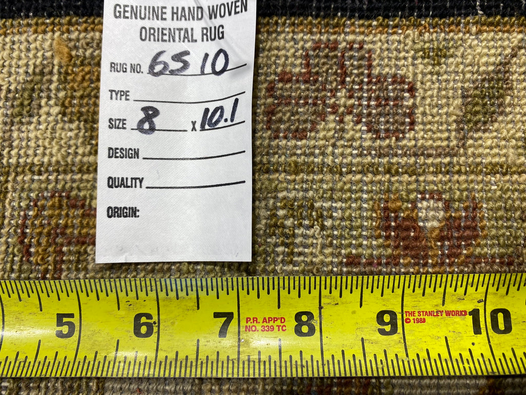 8 x 10.1 QUALITY Dense Natural Wool Handmade Rug BLACK SAGE GREEN #F-6510