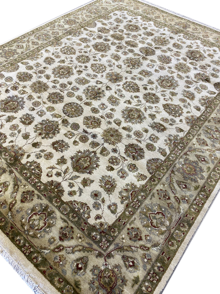7.11 x 10 QUALITY Natural Wool Agra Rug IVORY GREEN #F-6514