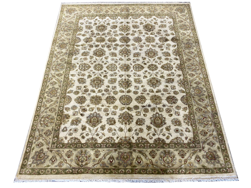 7.11 x 10 QUALITY Natural Wool Agra Rug IVORY GREEN #F-6514