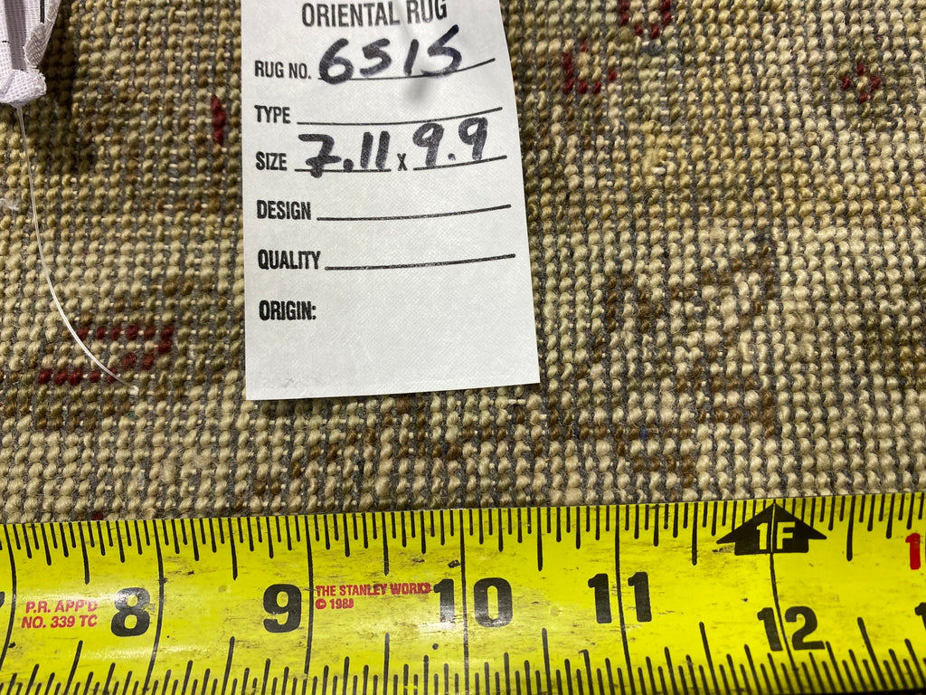 7.11 x 9.9 Handmade Agra Rug NATURAL WOOL IVORY GREEN #F-6515