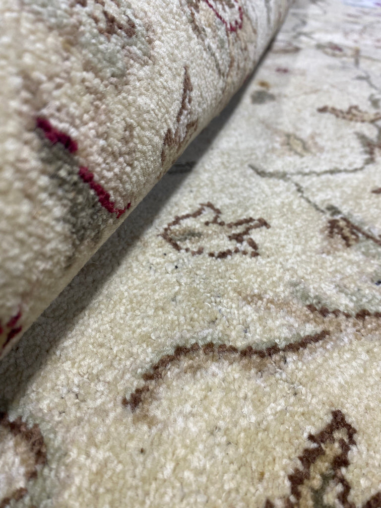 7.11 x 9.9 Handmade Agra Rug NATURAL WOOL IVORY GREEN #F-6515