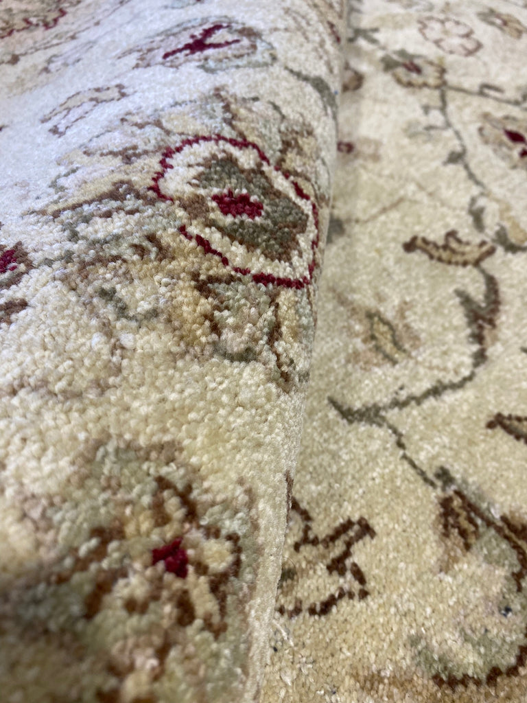 7.11 x 9.9 Handmade Agra Rug NATURAL WOOL IVORY GREEN #F-6515