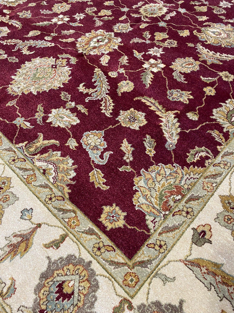 8 x 10 QUALITY Agra RUG Natural Wool WINE BURGUNDY #F-6516