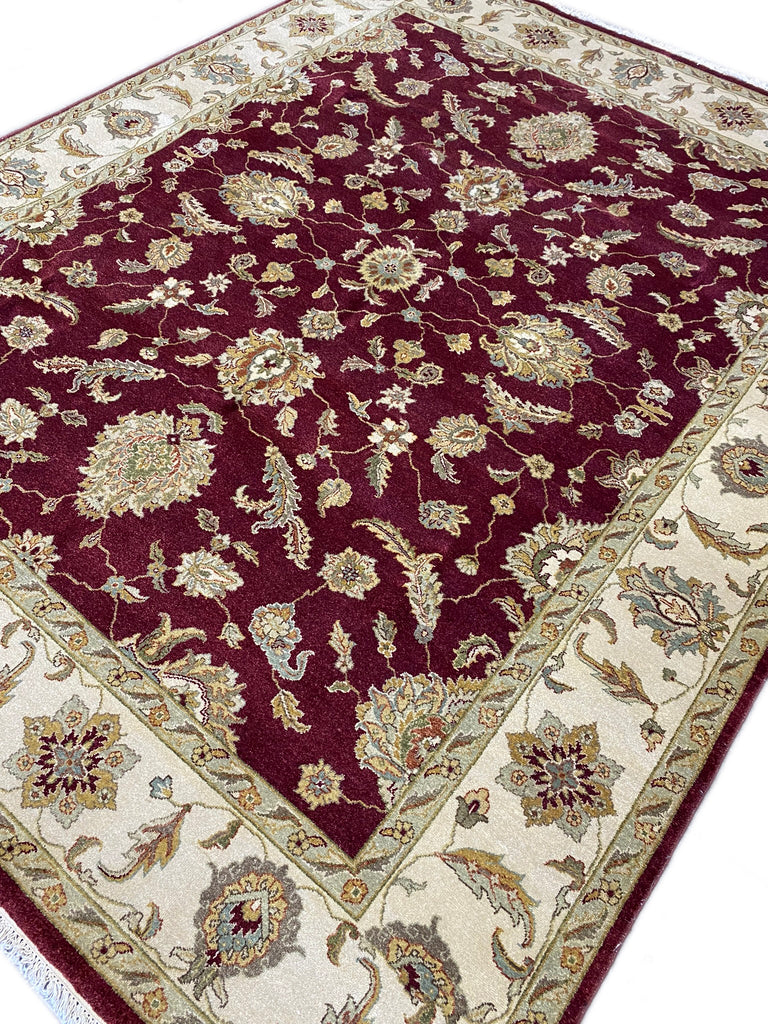 8 x 10 QUALITY Agra RUG Natural Wool WINE BURGUNDY #F-6516