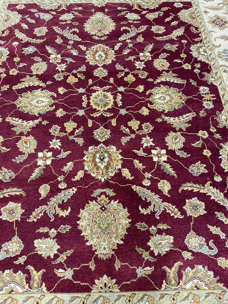 8 x 10 QUALITY Agra RUG Natural Wool WINE BURGUNDY #F-6516