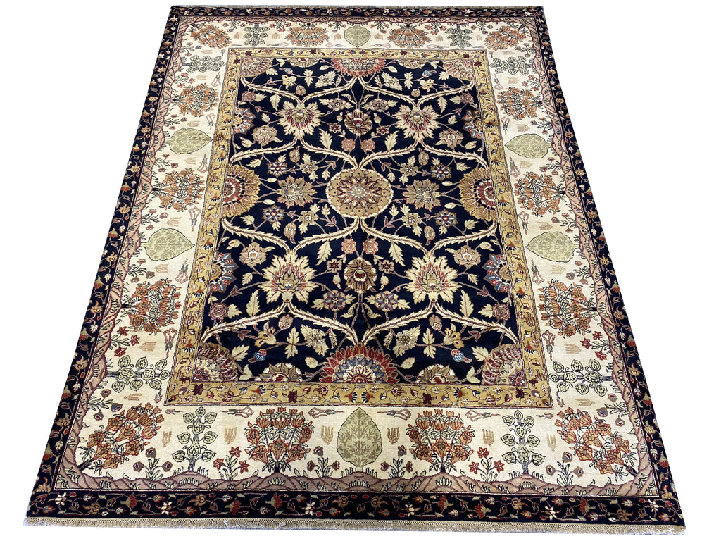 8 x 10.3 QUALITY AGRA RUG William Morris BLACK #F-6517