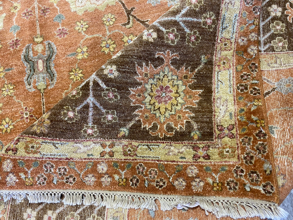 8.1 x 10.0 Nice Quality Wool Agra Rug RUST BROWN #F-6519