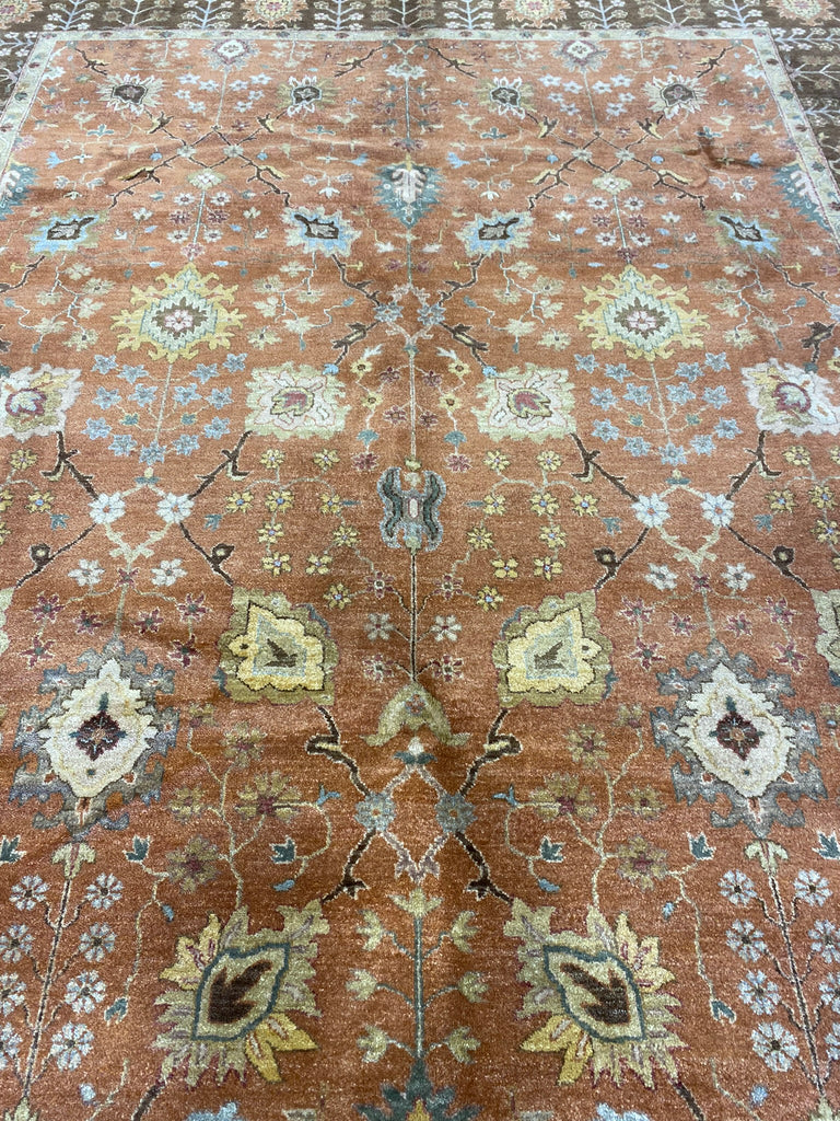 8.1 x 10.0 Nice Quality Wool Agra Rug RUST BROWN #F-6519