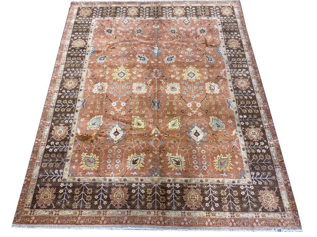 8.1 x 10.0 Nice Quality Wool Agra Rug RUST BROWN #F-6519