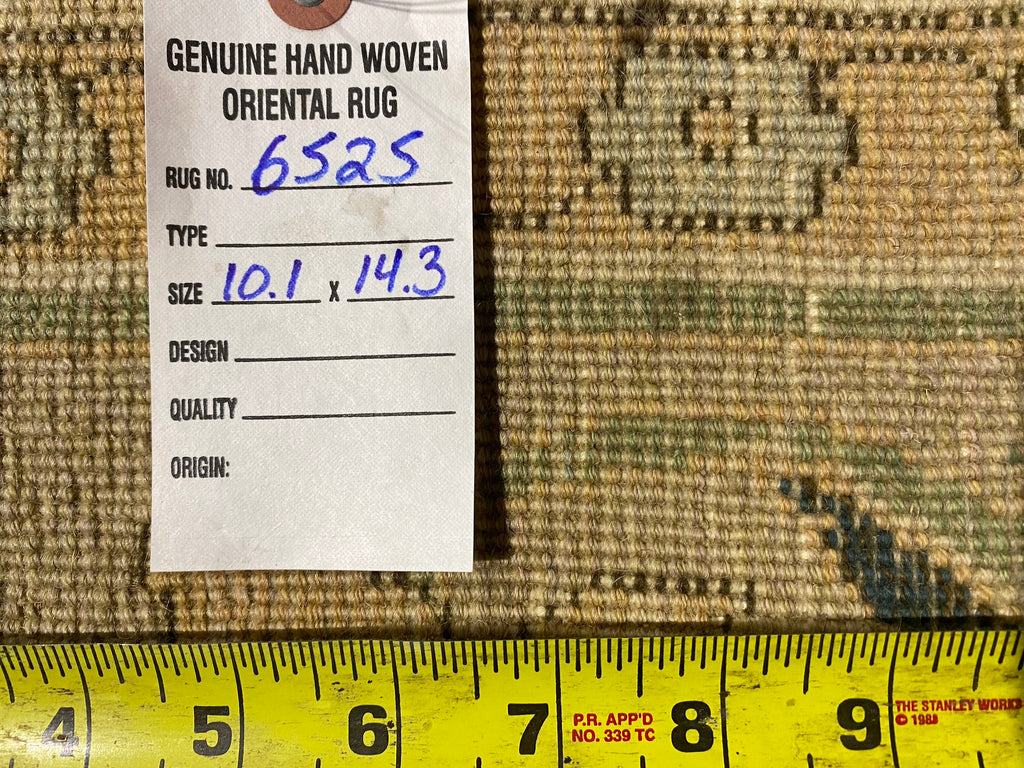 10.1 x 14.3 Light Mint Green Handmade Chobi Peshawar Handmade Rug #F-6525