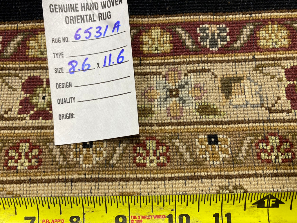 8.6 x 11.6 Quality Wool and Silk Handmade Rug BLACK #F-6531A