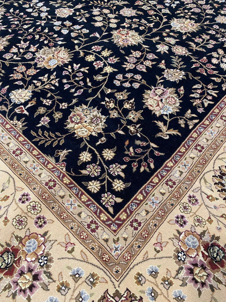 8.6 x 11.6 Quality Wool and Silk Handmade Rug BLACK #F-6531A