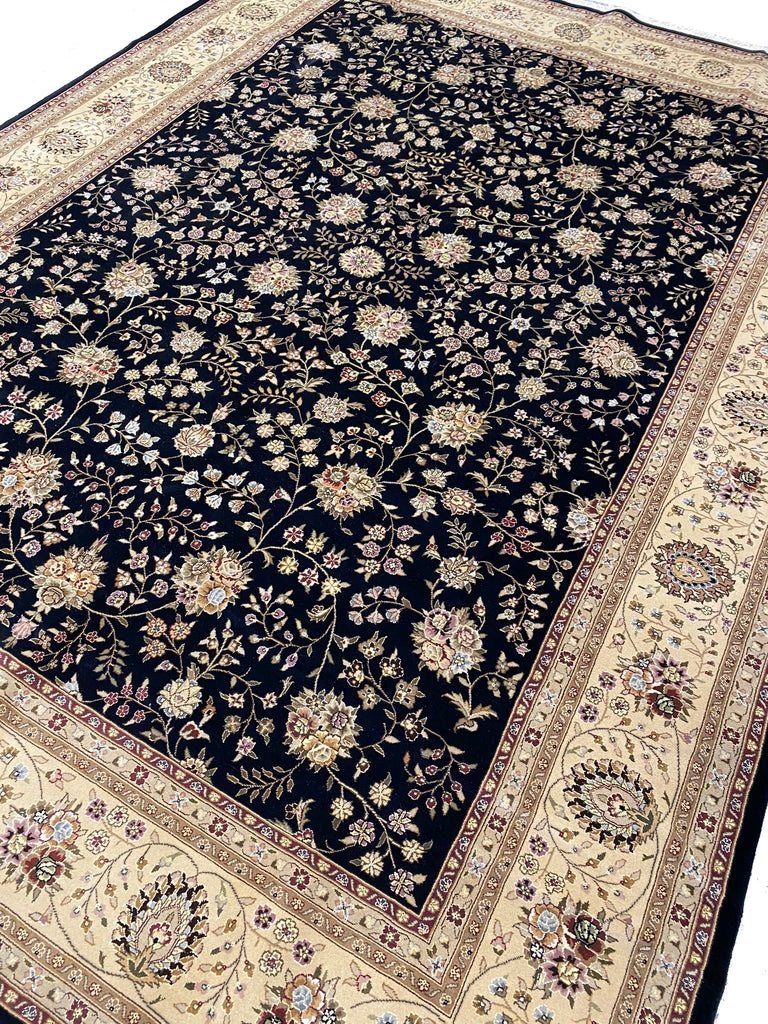 8.6 x 11.6 Quality Wool and Silk Handmade Rug BLACK #F-6531A