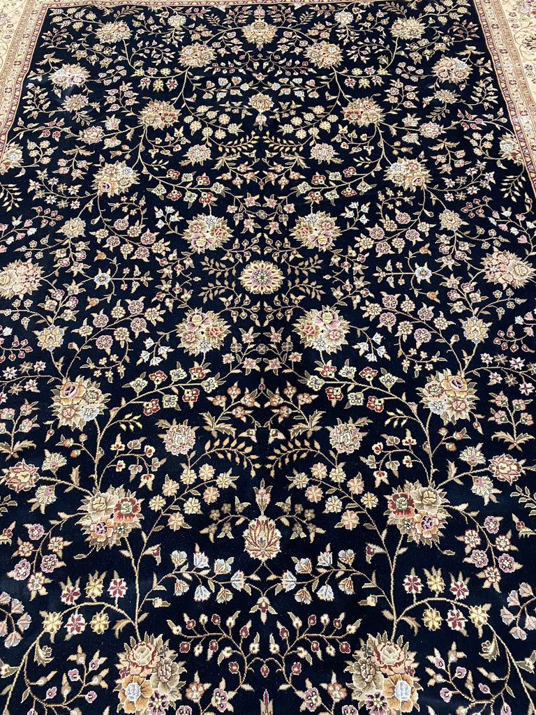 8.6 x 11.6 Quality Wool and Silk Handmade Rug BLACK #F-6531A