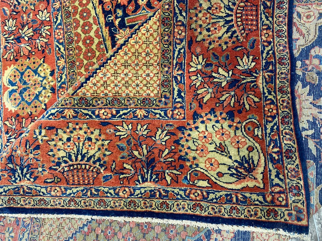 4.2 x 7.0 Authentic 1930's Antique Persian Debir Kashan Rug Prayer Vase AMAZING CARPET #F-6543