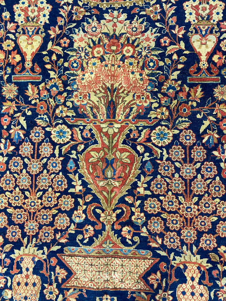 4.2 x 7.0 Authentic 1930's Antique Persian Debir Kashan Rug Prayer Vase AMAZING CARPET #F-6543