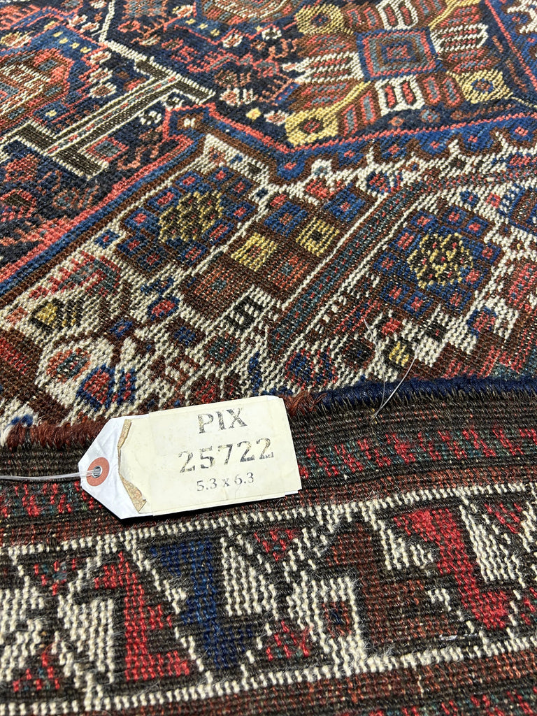 5.3 x 6.3 Antique Squarish Persian Heriz Rug 25722B