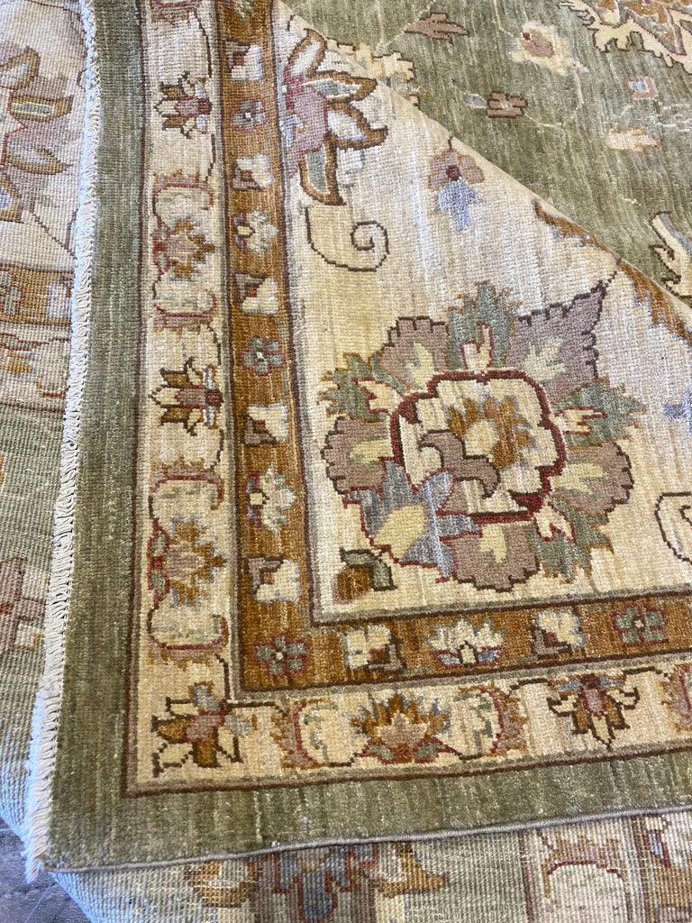13' x 22' Zigler Chobi Peshawar Rug Neutral Pale Large Green Rug 15439