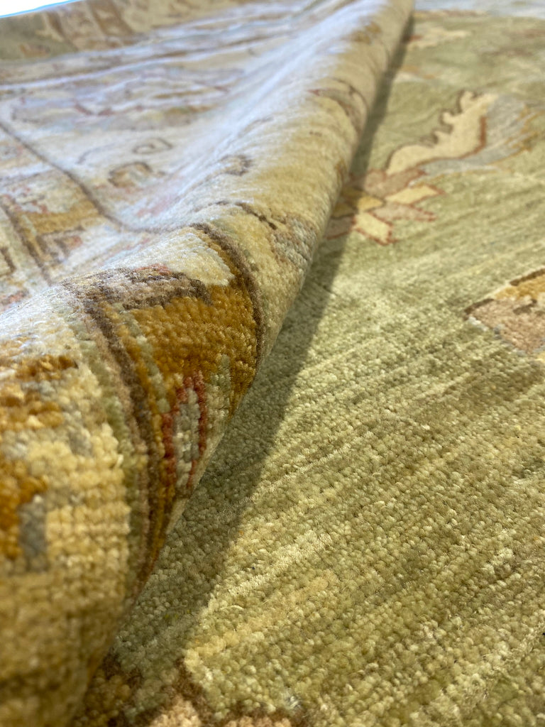 13' x 22' Zigler Chobi Peshawar Rug Neutral Pale Large Green Rug 15439