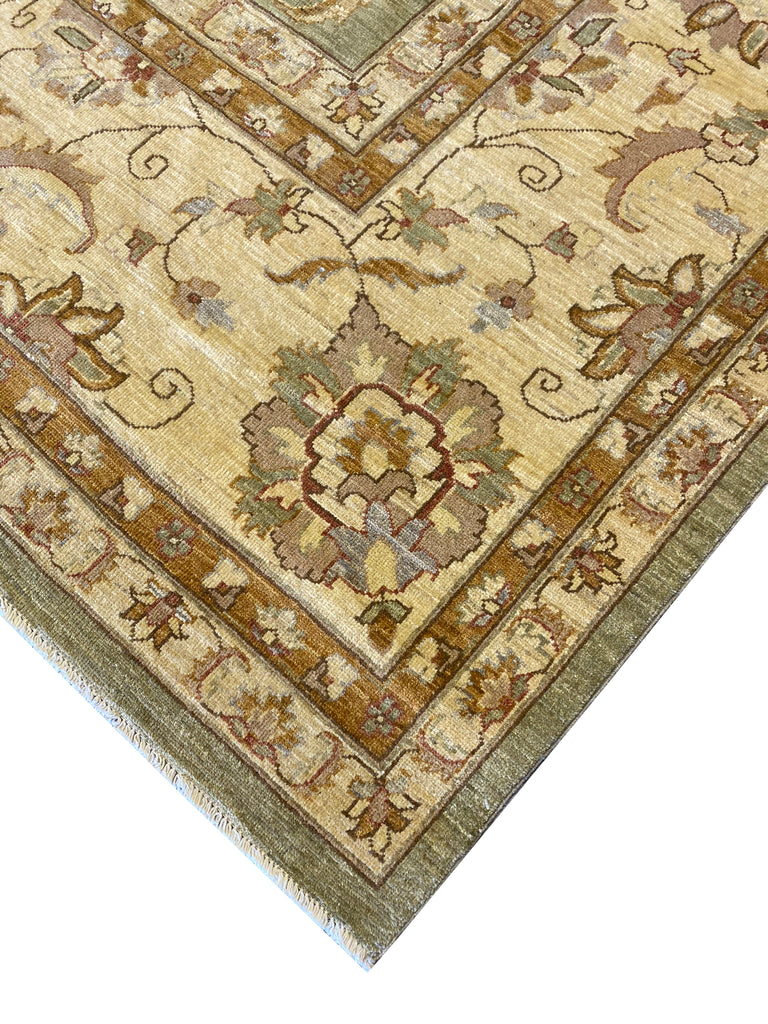 13' x 22' Zigler Chobi Peshawar Rug Neutral Pale Large Green Rug 15439