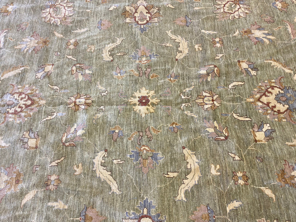 13' x 22' Zigler Chobi Peshawar Rug Neutral Pale Large Green Rug 15439