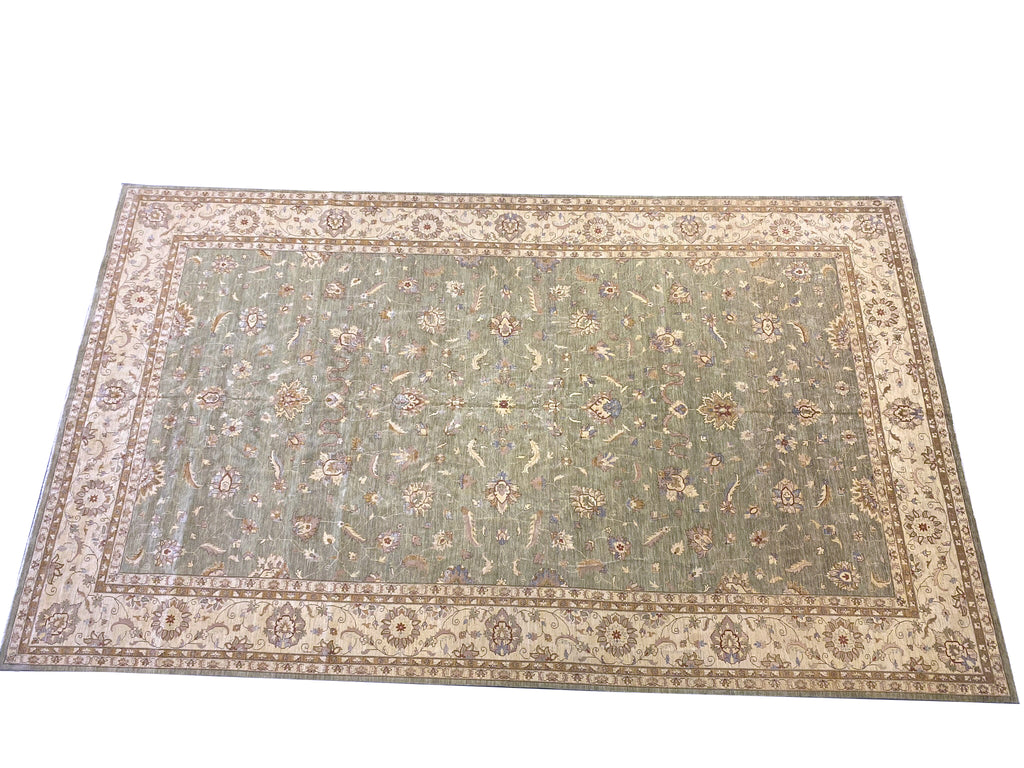 13' x 22' Zigler Chobi Peshawar Rug Neutral Pale Large Green Rug 15439