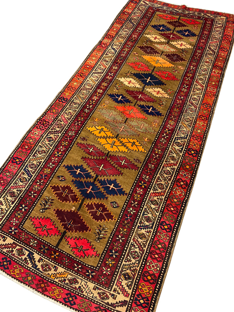 4.6 x 11 Multi-Color Semi-Antique Persian Hamadan Runner Rug 74265