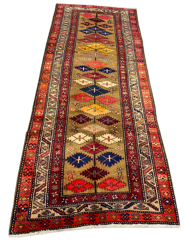 4.6 x 11 Multi-Color Semi-Antique Persian Hamadan Runner Rug 74265