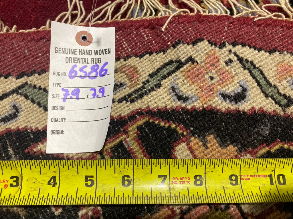 7.9 x 7.9 ROUND Sarouk Rug Handmade India Wool Carpet #F-6586