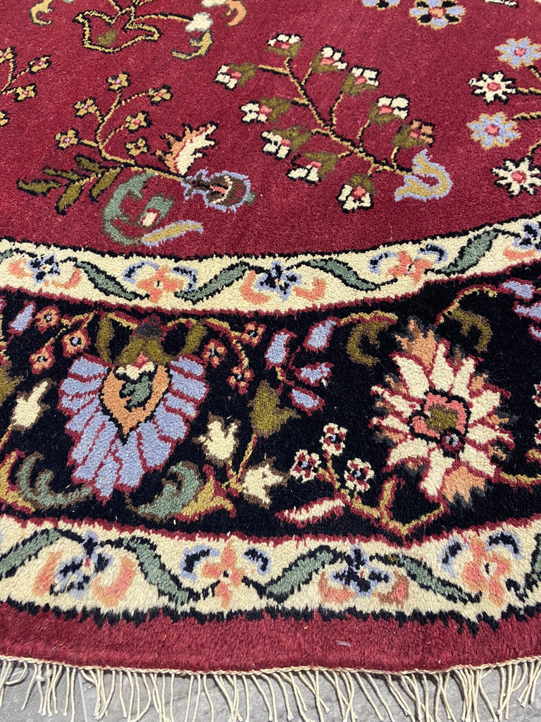 7.9 x 7.9 ROUND Sarouk Rug Handmade India Wool Carpet #F-6586