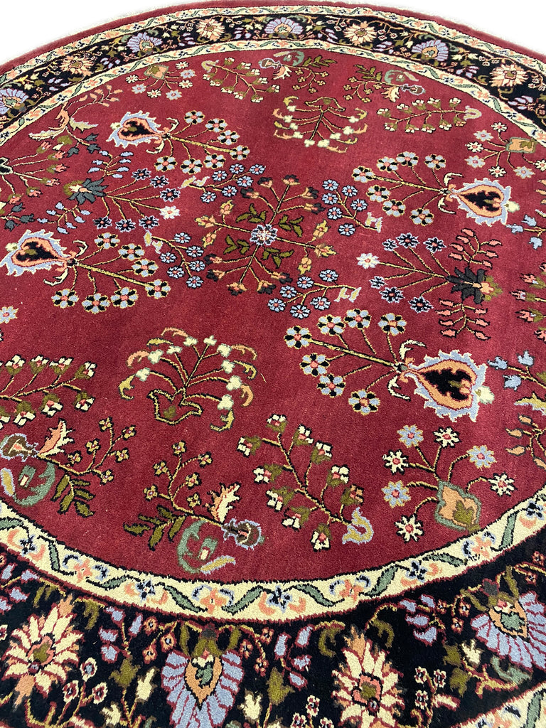 7.9 x 7.9 ROUND Sarouk Rug Handmade India Wool Carpet #F-6586