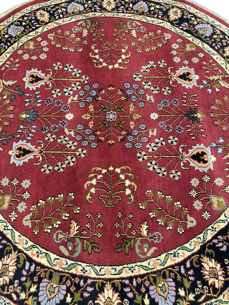 7.9 x 7.9 ROUND Sarouk Rug Handmade India Wool Carpet #F-6586