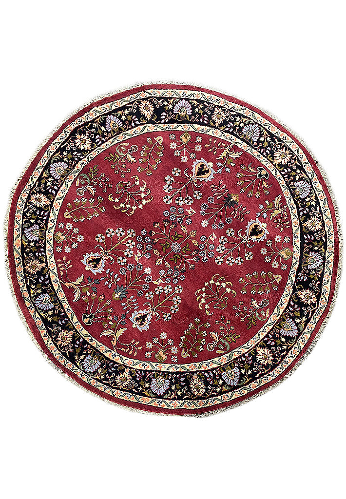 7.9 x 7.9 ROUND Sarouk Rug Handmade India Wool Carpet #F-6586