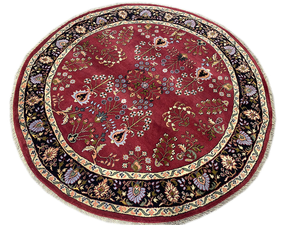 7.9 x 7.9 ROUND Sarouk Rug Handmade India Wool Carpet #F-6586