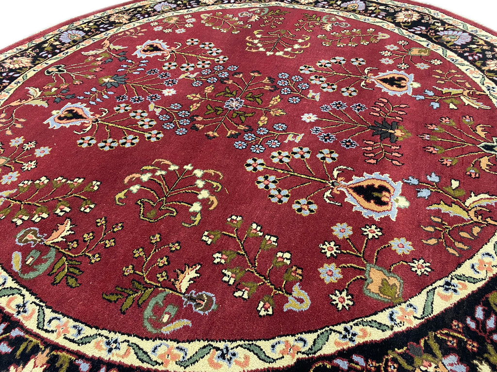 7.9 x 7.9 ROUND Sarouk Rug Handmade India Wool Carpet #F-6586