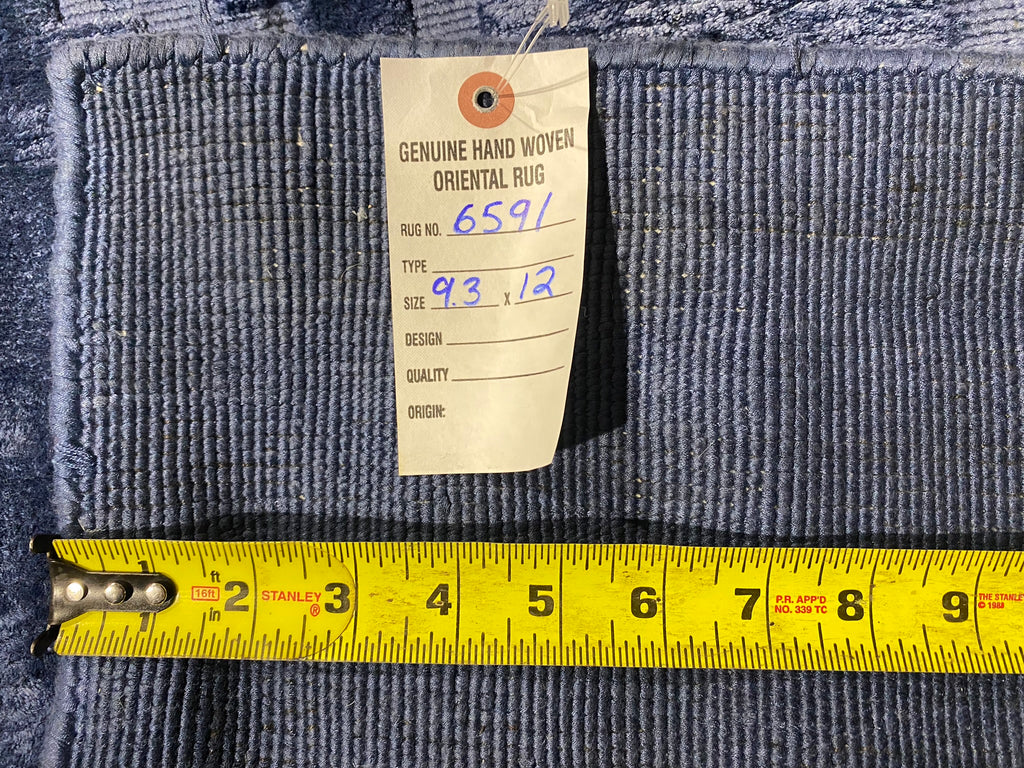 9.3 x 12 SOLID BLUE Contemporary Handmade India Rug #F-6591