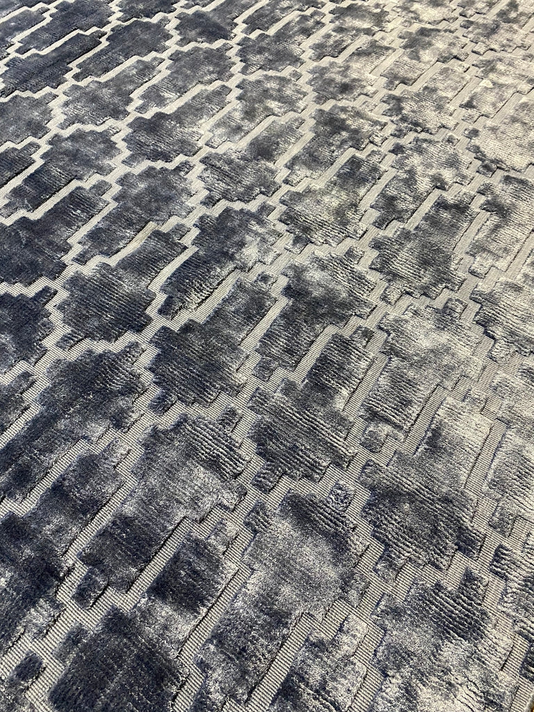 9.3 x 12 SOLID BLUE Contemporary Handmade India Rug #F-6591