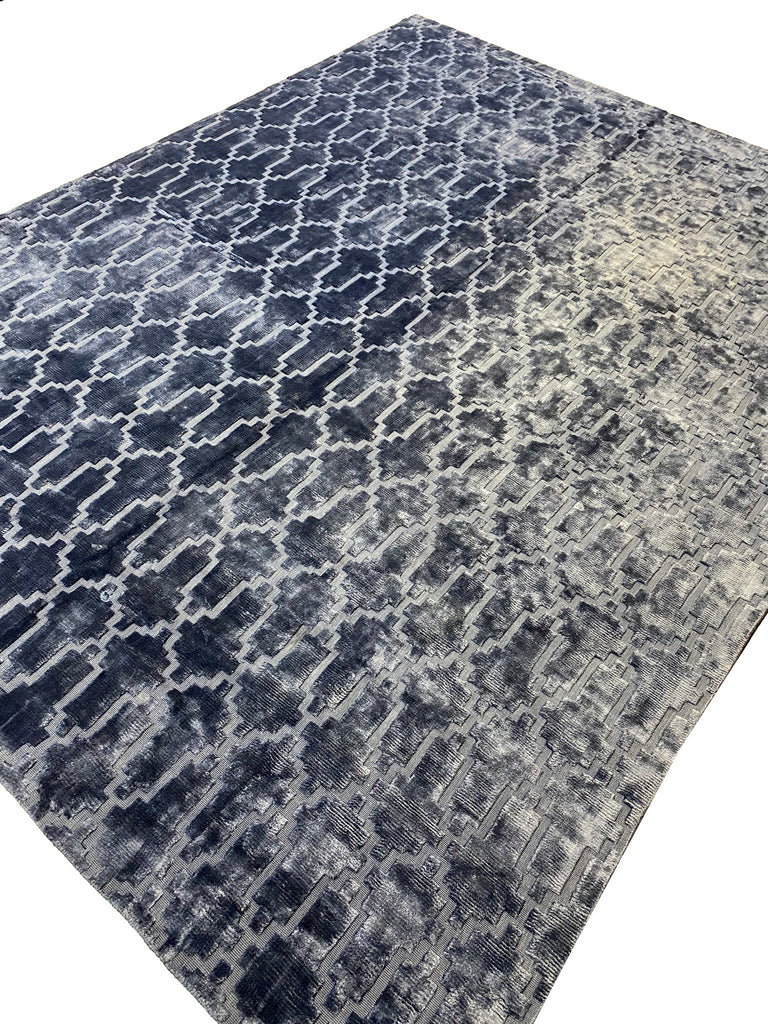 9.3 x 12 SOLID BLUE Contemporary Handmade India Rug #F-6591