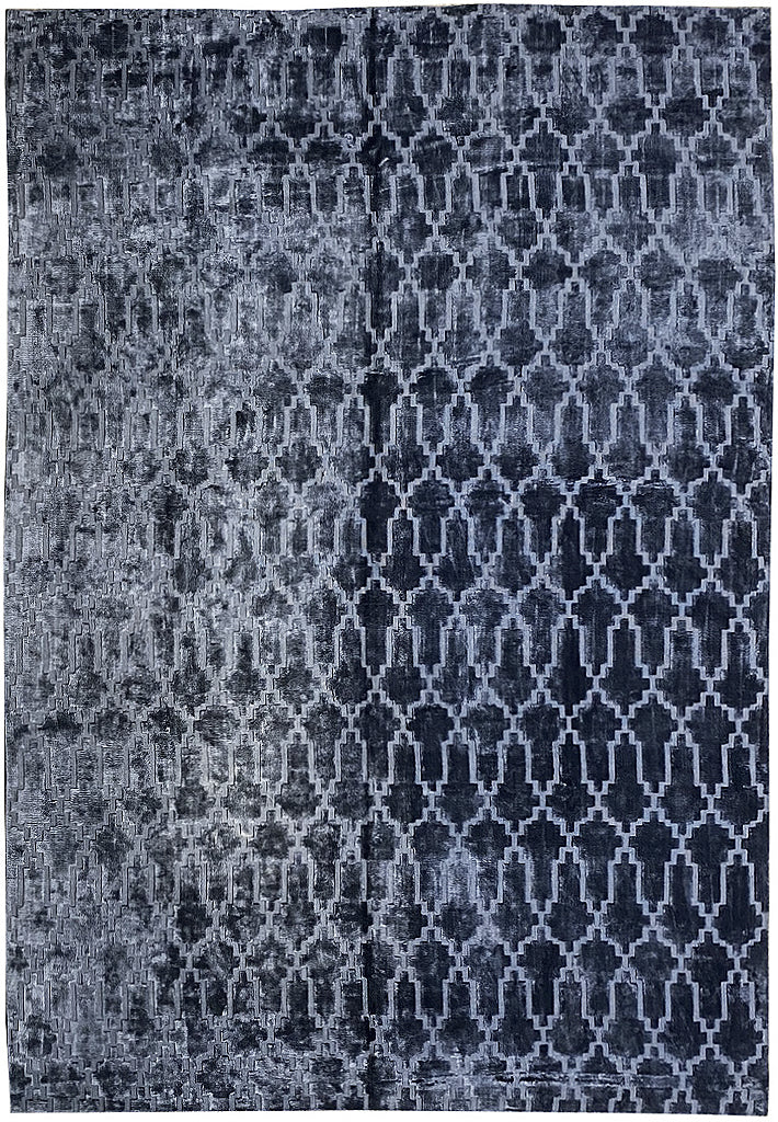 9.3 x 12 SOLID BLUE Contemporary Handmade India Rug #F-6591